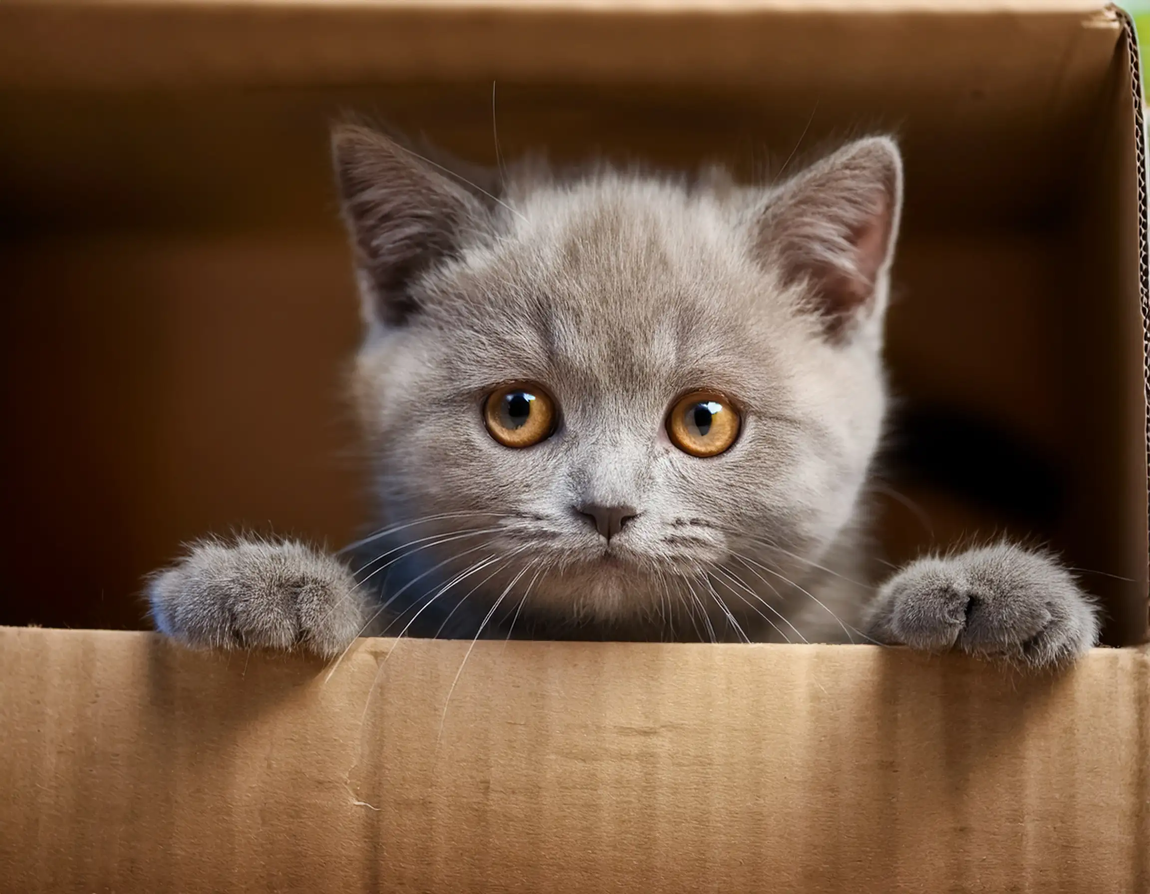 British Shorthair kitten partially hidden in the box