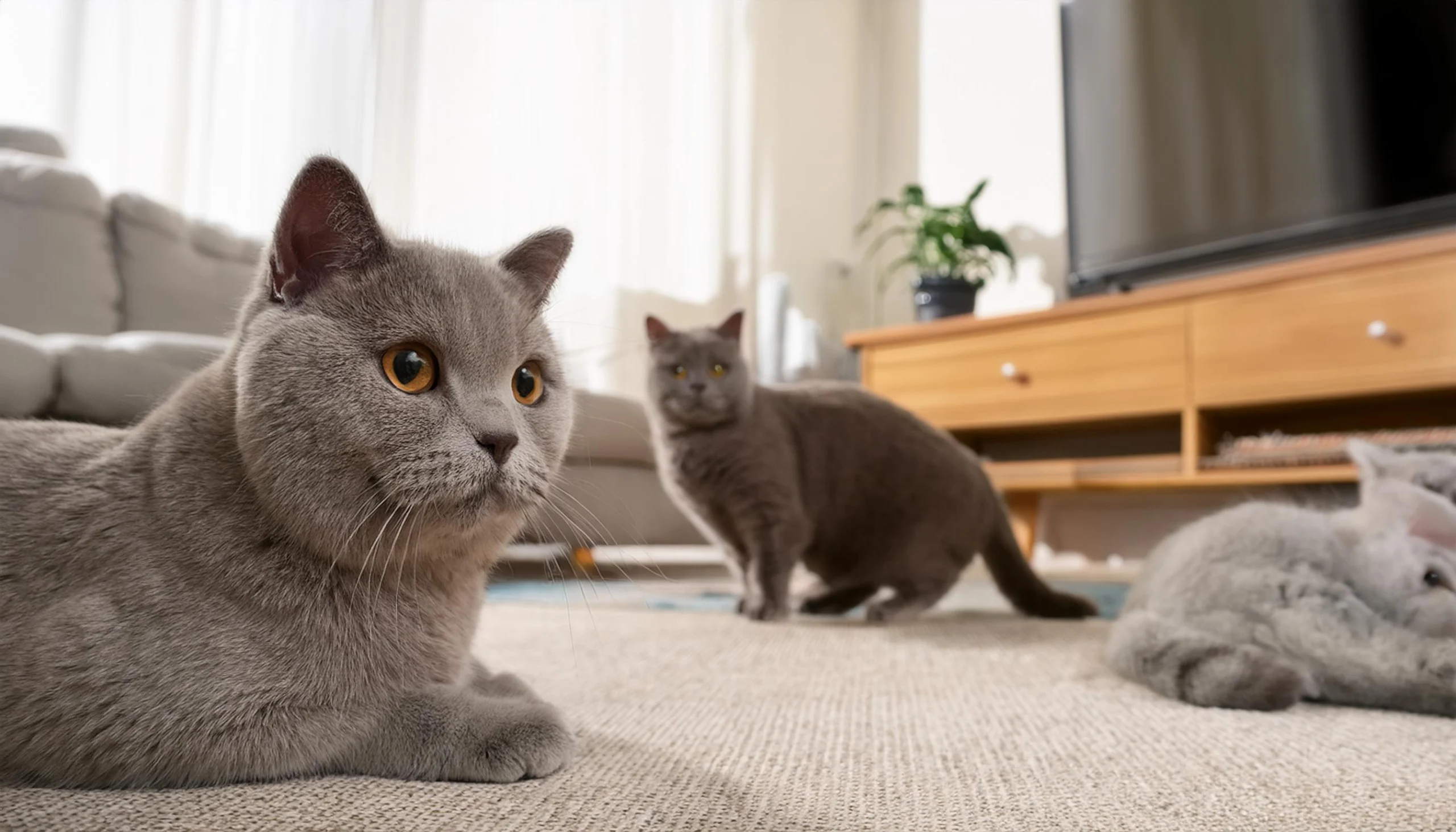 Sociable cat interacting in a family environment