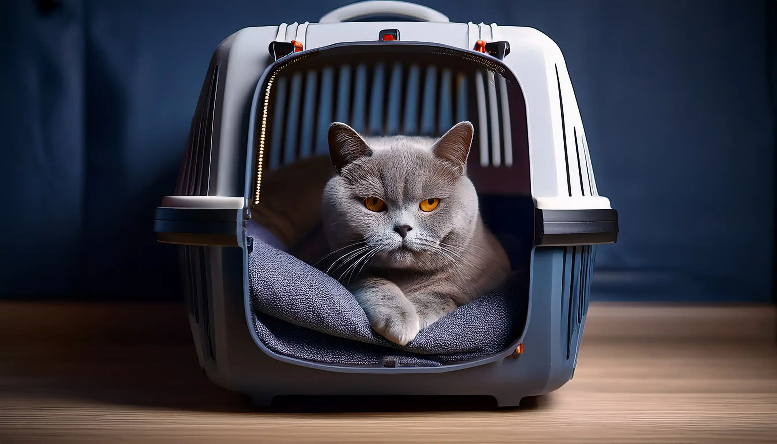 British Shorthair inside carrier