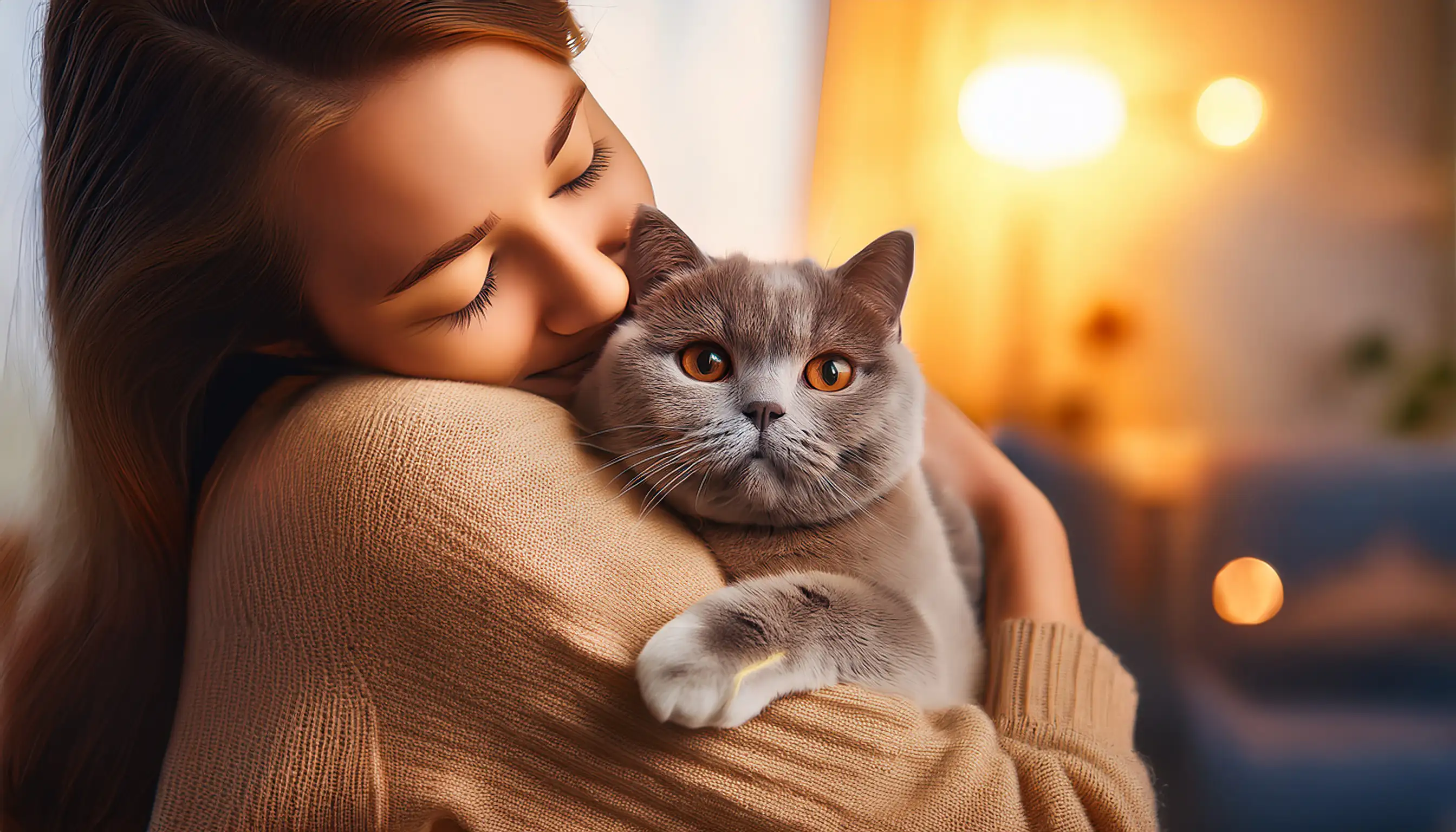 Owner caring for a British Shorthair cat