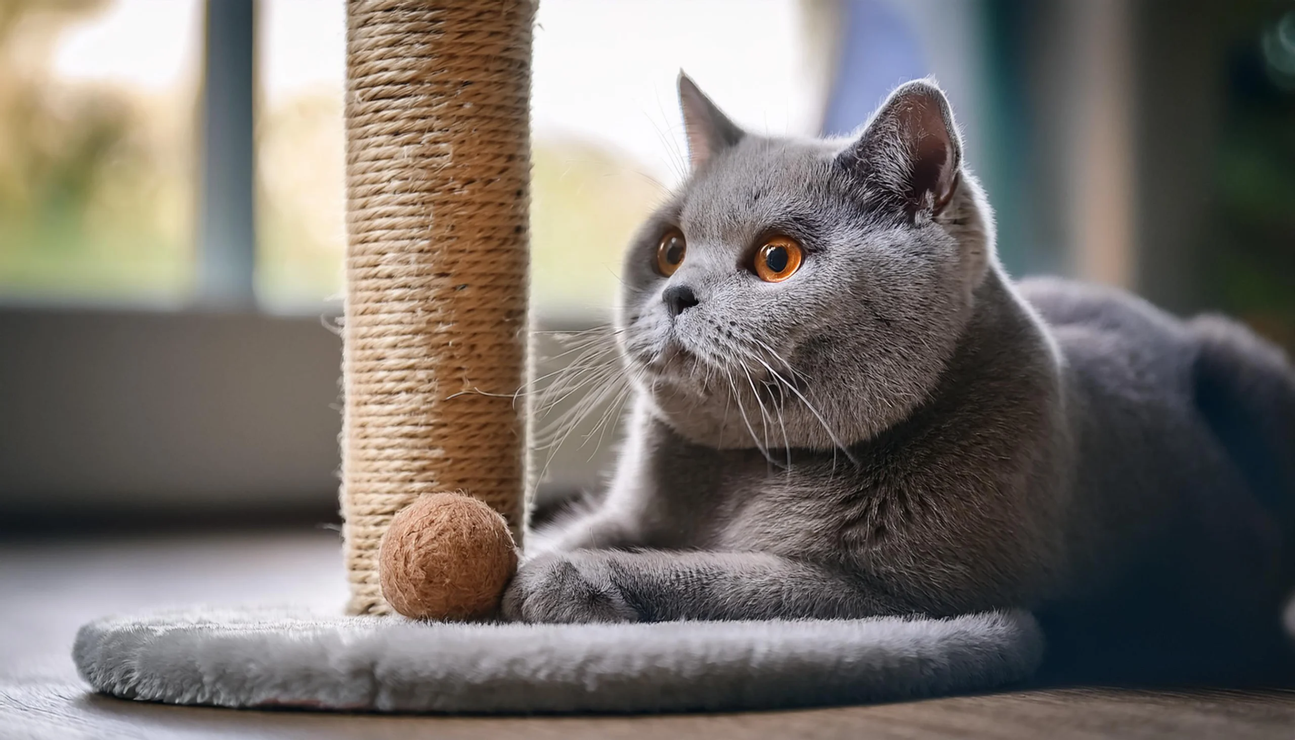 Kitten playing with a scratcher